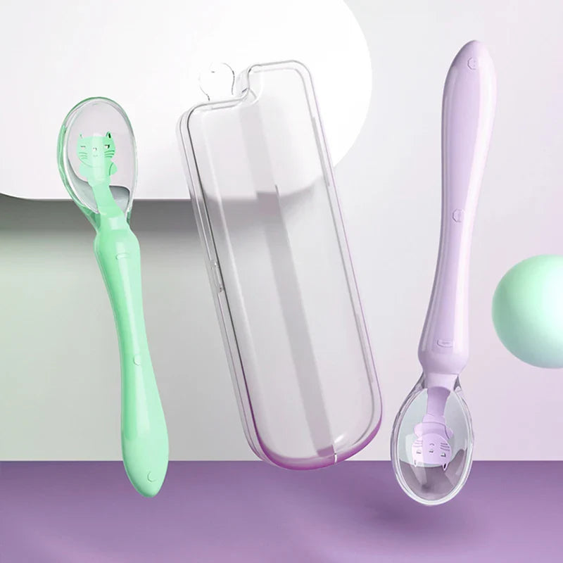 Soft pink silicone baby feeding spoon, BPA-free toddler utensil for self-feeding