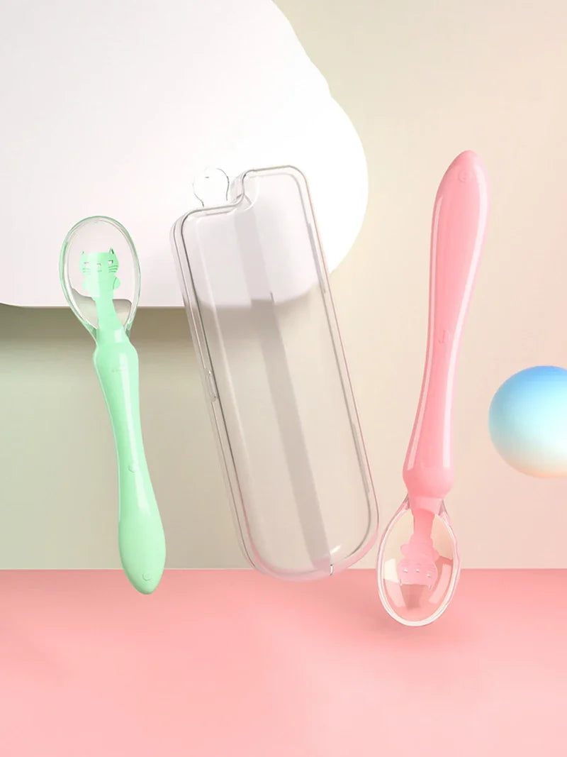 Soft and flexible tip of a silicone baby spoon, gentle on toddler's mouth