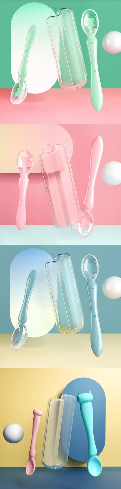 BPA-free silicone baby feeding spoons in cheerful candy colors, essential for nursing & feeding