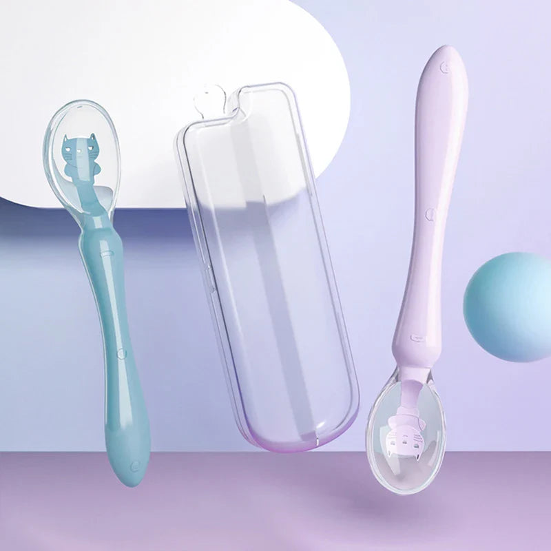 Close-up of a soft pink silicone spoon head, ideal for baby's sensitive gums