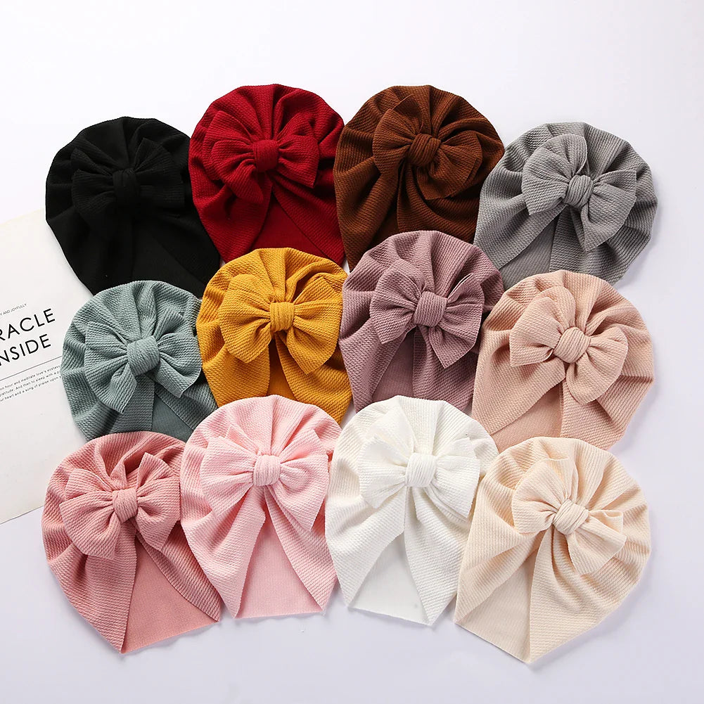 Collection of colorful baby topknot turban hats, soft polyester headwraps infant fashion