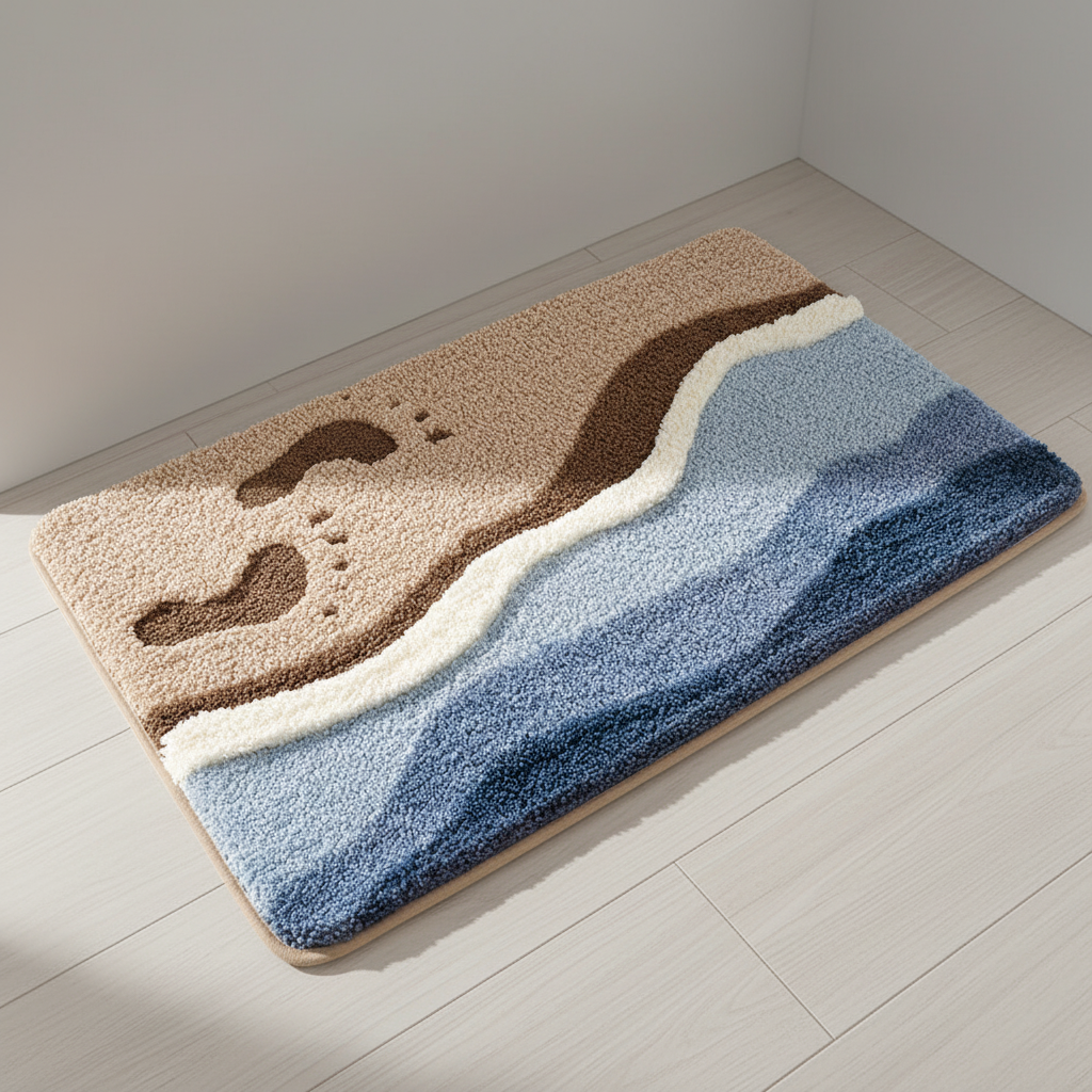 Soft plush bathroom floor mat for cozy comfort. Absorbent, non-slip, and perfect bath rug for home decor.