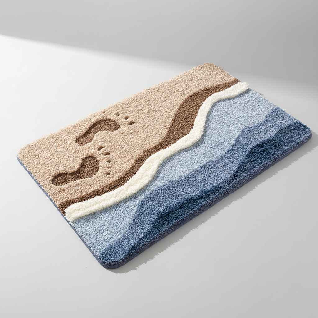 Nature-inspired soft plush bath rug, FjordFluff, brings cozy comfort & style to any bathroom floor. Absorbent.