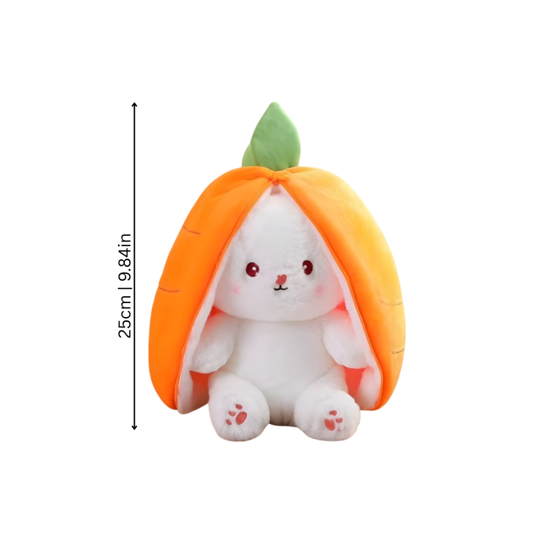 Transforming fruit bunny plush toy, a soft and cuddly kids gift for babies and toddlers.