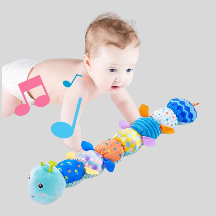 Colorful plush caterpillar rattle, perfect baby gift. Soft, safe & engaging for infant sensory play.