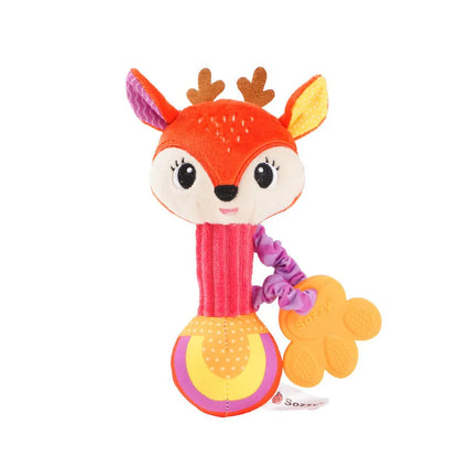 Puppy dog baby grip rattle, plush infant toy, travel-friendly and soft for play
