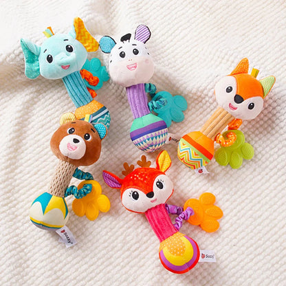 Hippo baby grip rattle, soft plush infant toy, developmental and travel-friendly