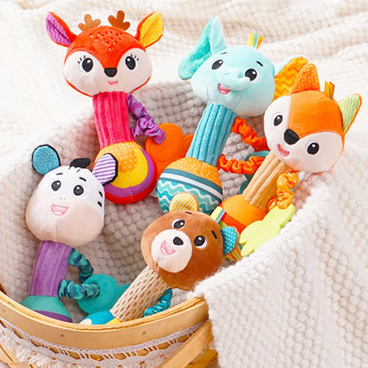 Tiger baby sensory rattle, plush toy for newborns, orange with black stripes