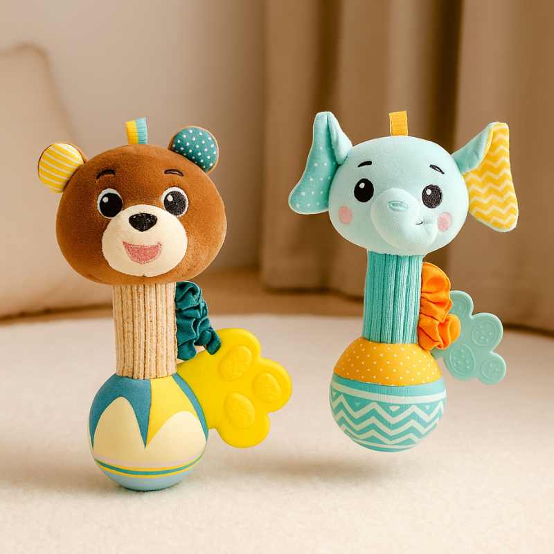 Soft plush elephant rattle for baby, sensory infant toy, newborn gift