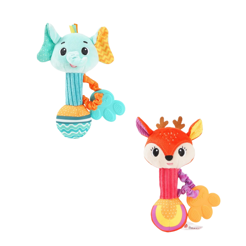 Bear animal baby rattle, plush sensory toy for newborns, cotton material