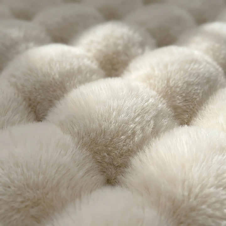 Statement round living room rug with elegant waves. This plush "Flowique" area rug enhances modern home decor.