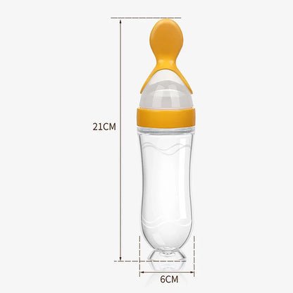 Leakproof silicone baby bottle and soft spoon, ideal for infant feeding and baby food feeder