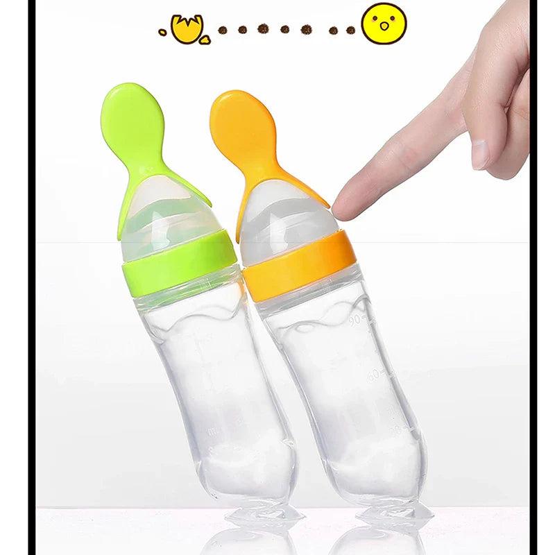 Newborn essentials: silicone bottle and training spoon for safe and mess-free infant feeding