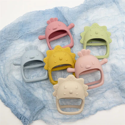 Soft touch silicone baby teether, animal themed, designed for infant comfort during teething