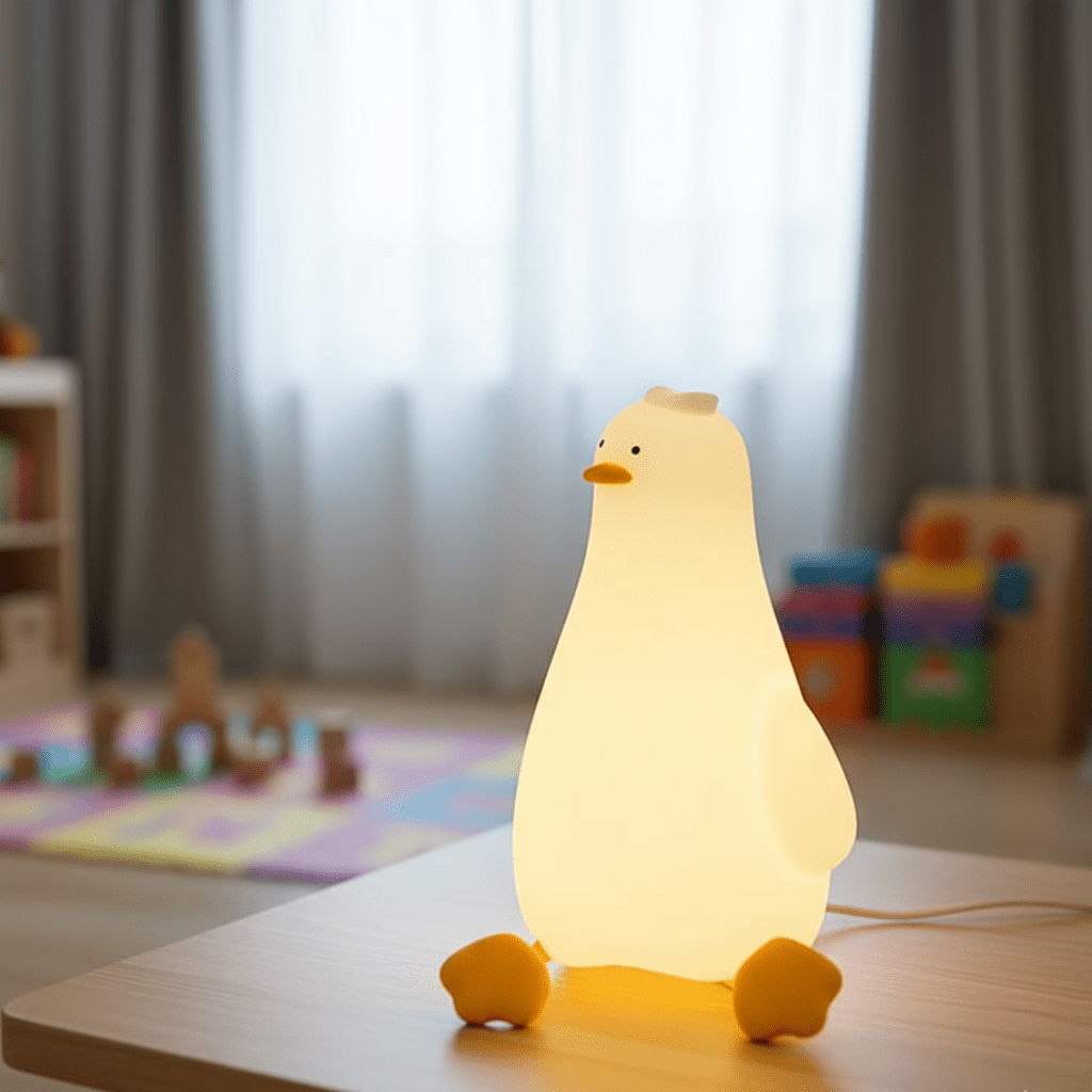 Soft silicone kids night light for gentle soothing sleep in nursery. BPA-free & dimmable.