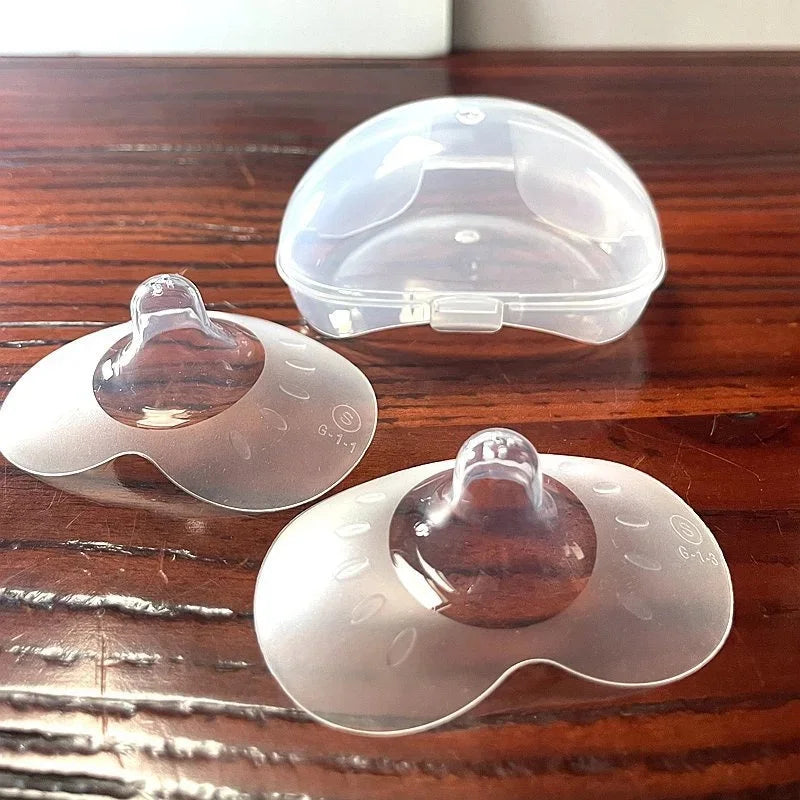 Gentle silicone nipple protectors for breastfeeding, essential for maternity and newborn feeding.