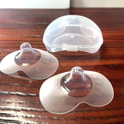 Gentle silicone nipple protectors for breastfeeding, essential for maternity and newborn feeding.