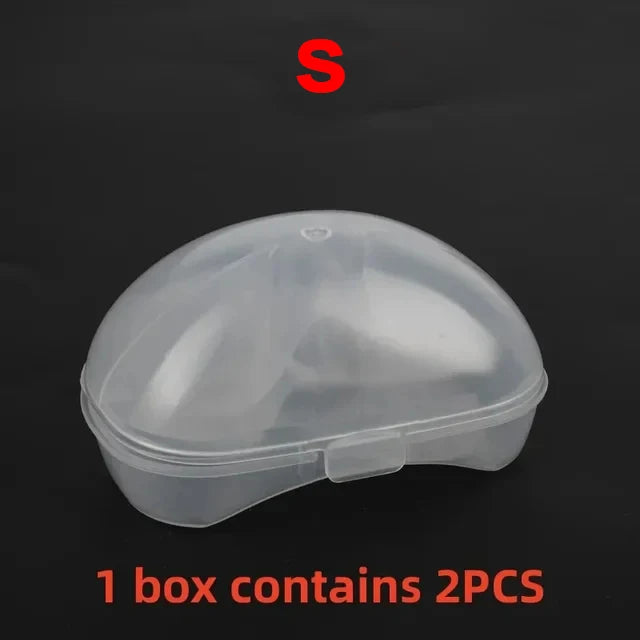 Breastfeeding nipple protectors made of soft silicone, a 2-pack to aid with latch and provide comfort.