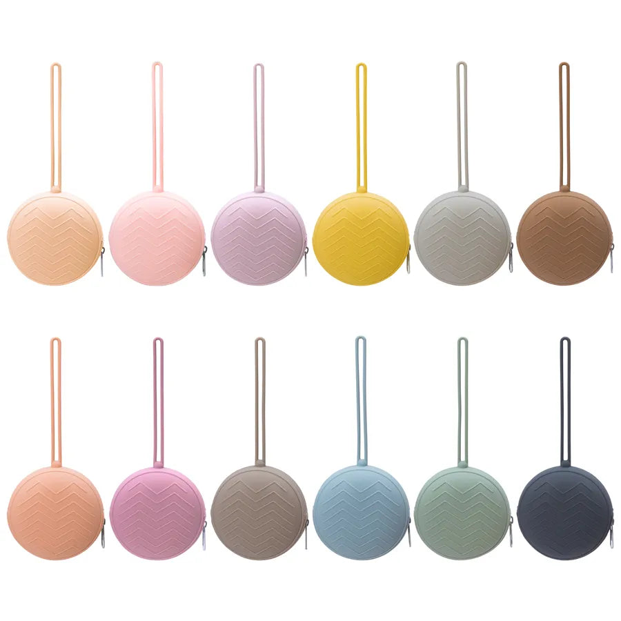 Soft silicone pacifier holder in a vibrant color, perfect for keeping pacifiers safe and clean for infants.
