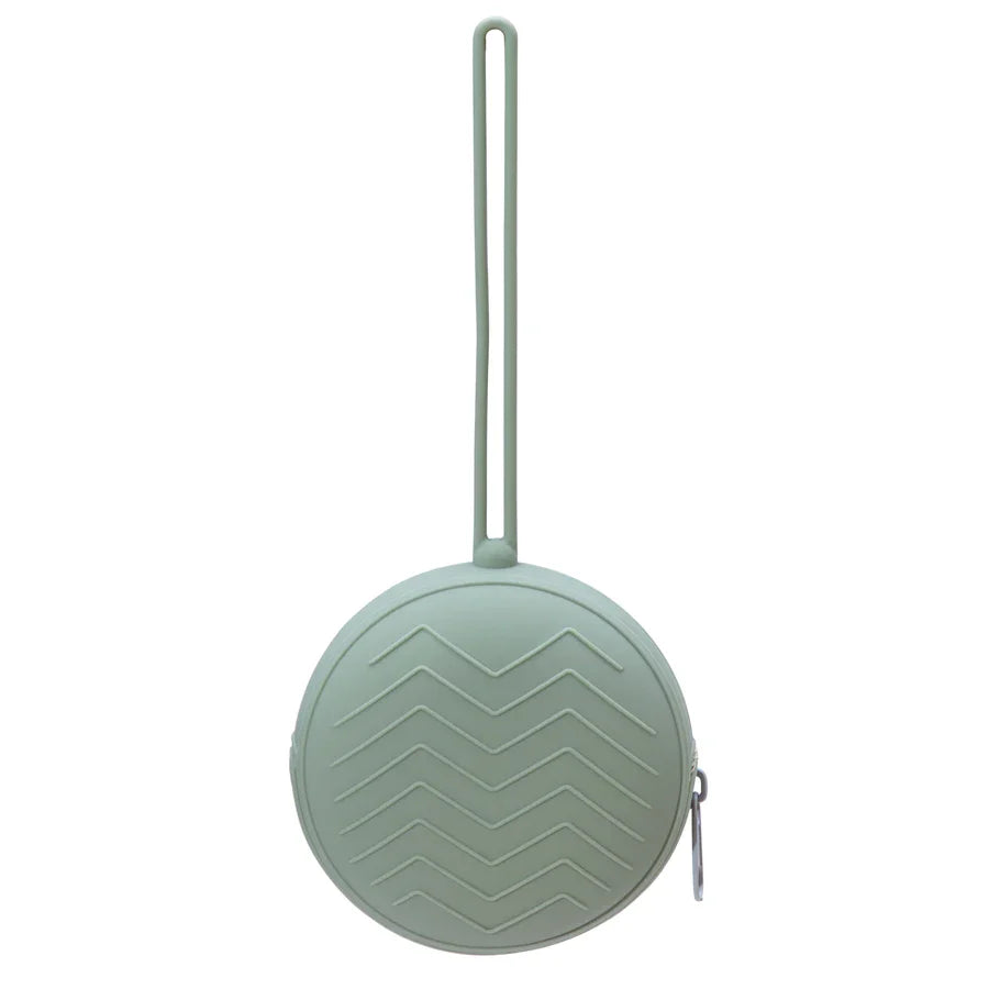 Baby silicone pacifier holder hanging from a crib, ensuring the pacifier is always within reach for infants.