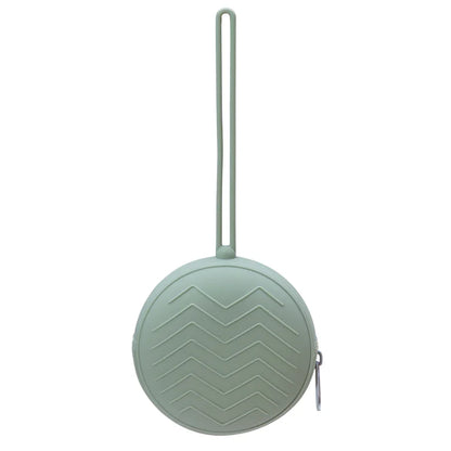 Baby silicone pacifier holder hanging from a crib, ensuring the pacifier is always within reach for infants.