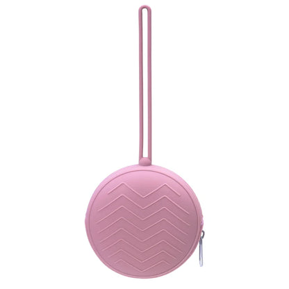 Hygienic silicone pacifier holder opened, demonstrating its capacity to store one standard baby pacifier.