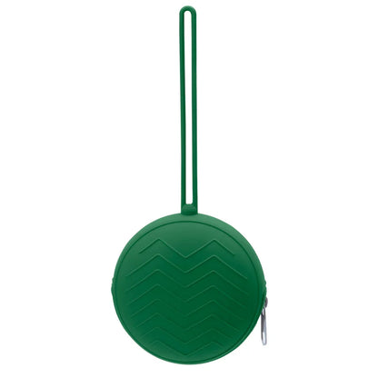 Promotional image of a silicone pacifier holder, emphasizing its convenience and hygienic features for babies.