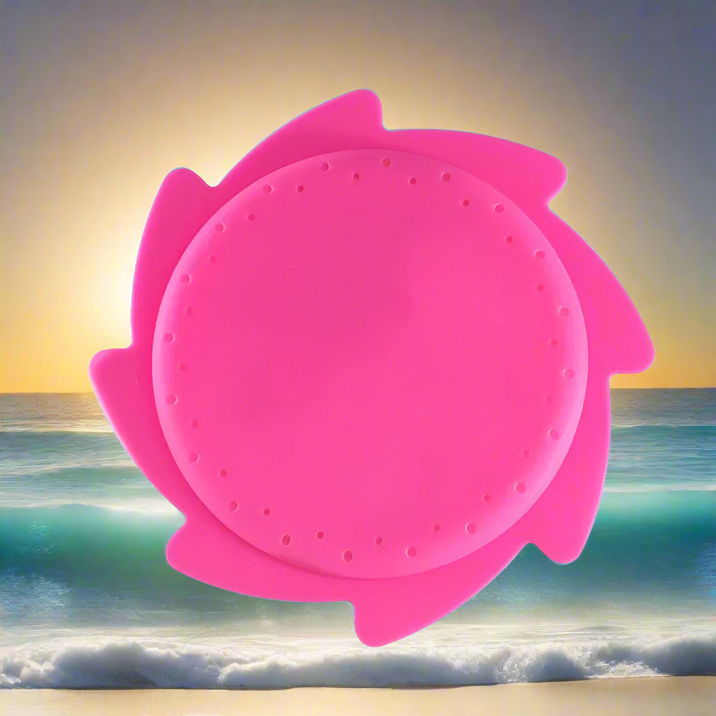 Close-up of a flexible silicone water frisbee, green, ideal for children's outdoor and summer fun