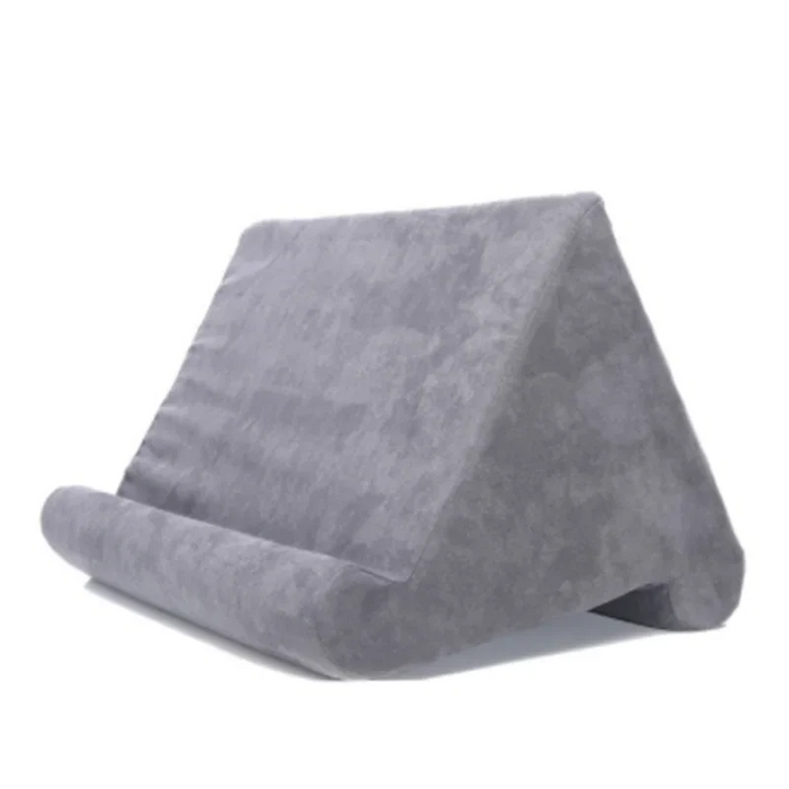 Comfortable tablet pillow stand. Ergonomic, soft device holder for hands-free viewing & relaxing reading aid.