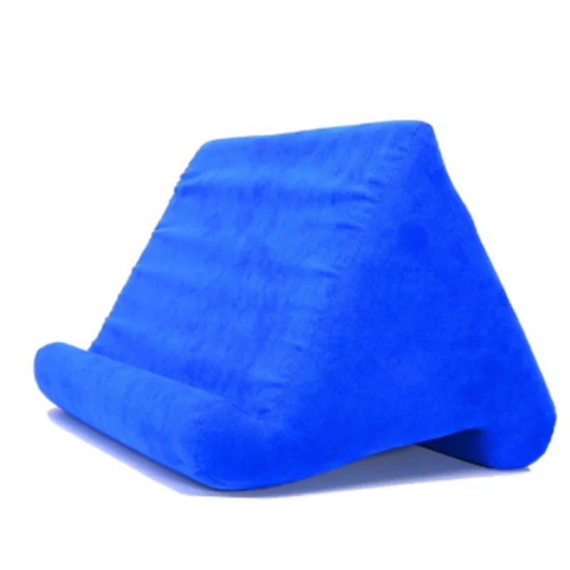 Plush tablet pillow stand. Hands-free ergonomic device holder for comfortable viewing of tablets & e-readers.