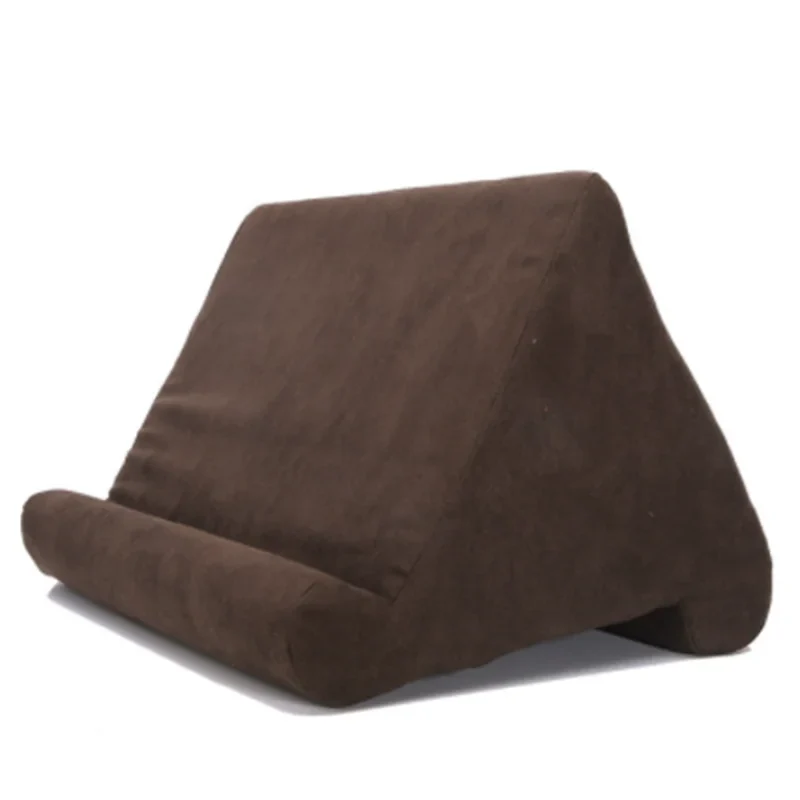 Ergonomic tablet pillow stand, soft & portable. Hands-free device holder for comfortable viewing & reading aid.