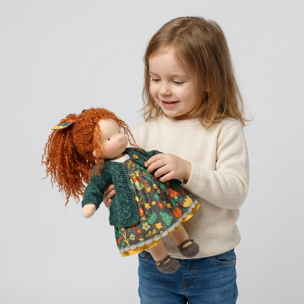 Children's cloth Waldorf doll, natural materials, a soft stuffed toy for creative play.