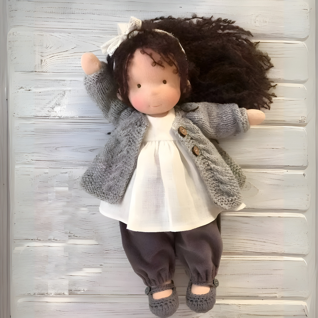 Soft Waldorf cloth doll, natural materials, a charming play friend for child development.
