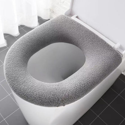Close-up of plush warm toilet seat cover, washable, enhancing bathroom comfort and hygiene for all