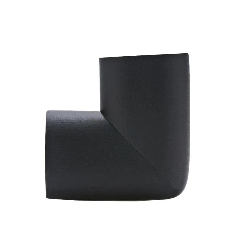 Black adhesive foam corner guards, designed for strong grip and durable child protection on furniture.