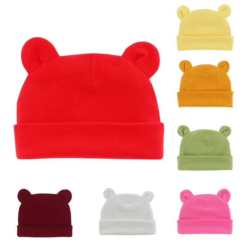 Unisex baby cotton beanie, infant headwear for 0-12 months, comfortable and gentle.