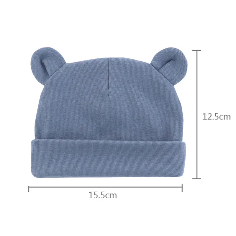 Light grey baby cotton beanie hat, essential baby accessories for infants 0-12 months.