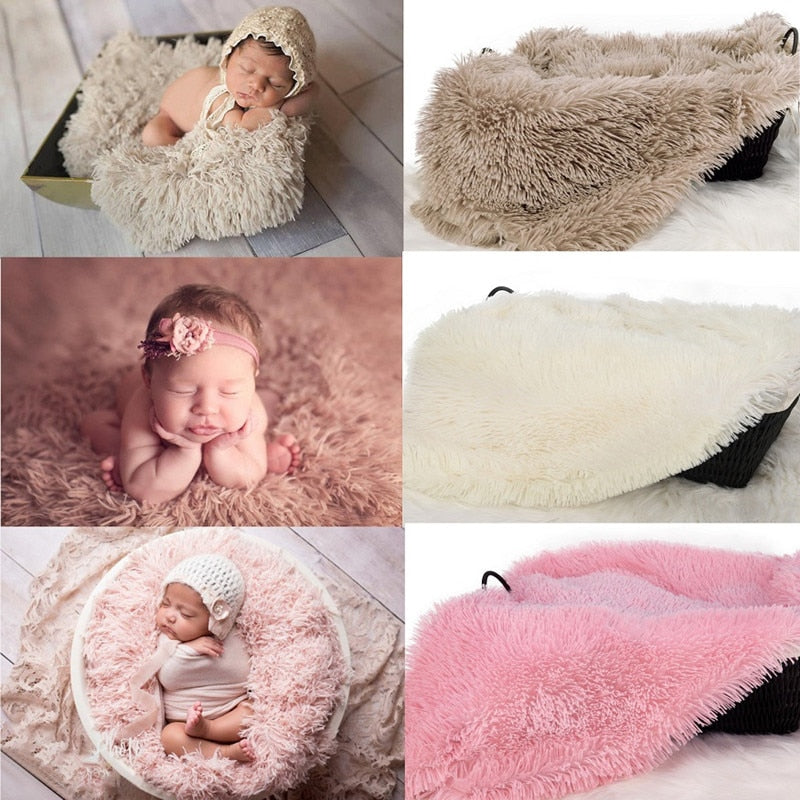 Soft white dacron baby photography blanket prop for newborn photos, cozy infant wrap.