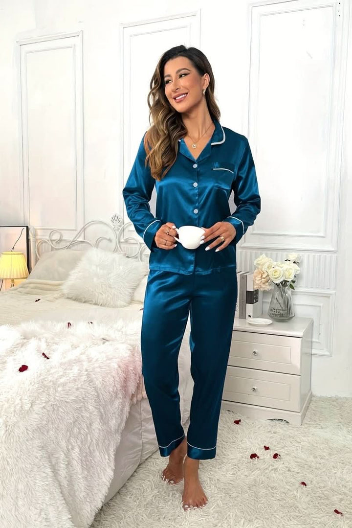 Light purple soft women's pajama set. Cozy sleepwear with pockets for ultimate comfort.