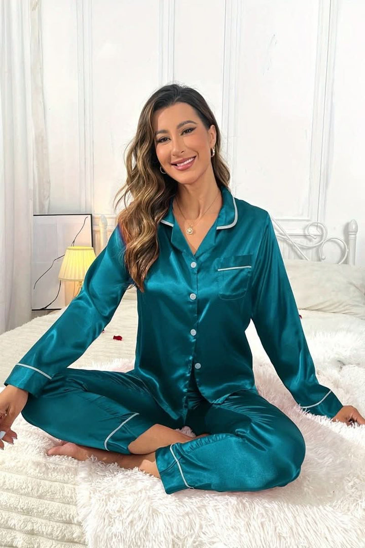 Ultra-soft women's pajama set for cozy nights. Relaxed fit sleepwear with pockets.