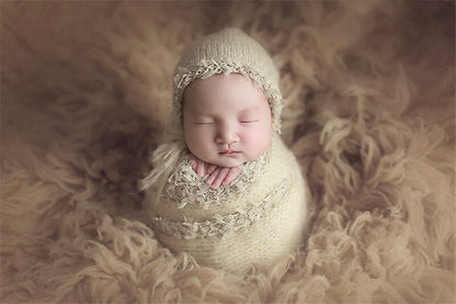 Soft wool swaddle blanket, perfect newborn photography prop for baby photo shoots, comfortable infant wrap.