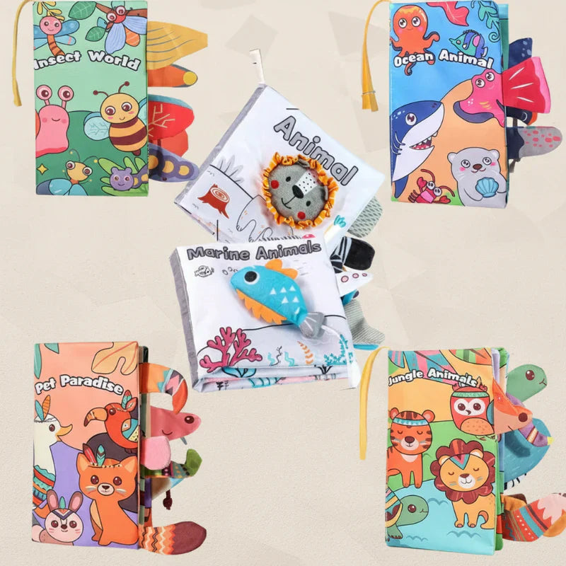 SoftTails baby fabric activity book, crinkle pages, sensory toy for infants