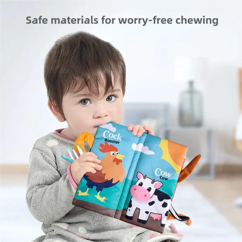 SoftTails baby sensory fabric book open on a mat, perfect for toddler activity