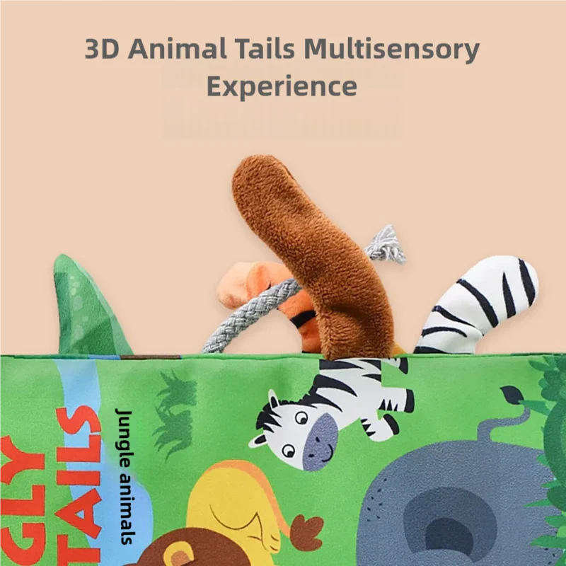 Infant playing with SoftTails educational fabric book, crinkly sounds & textures