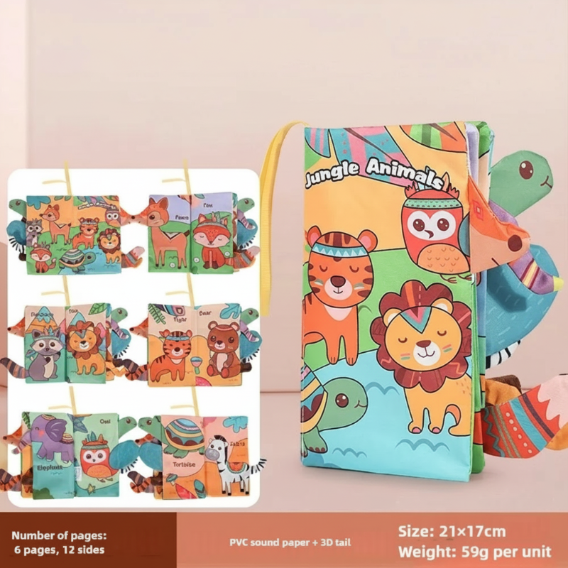 SoftTails baby fabric book with various animal tails, early learning & travel toy