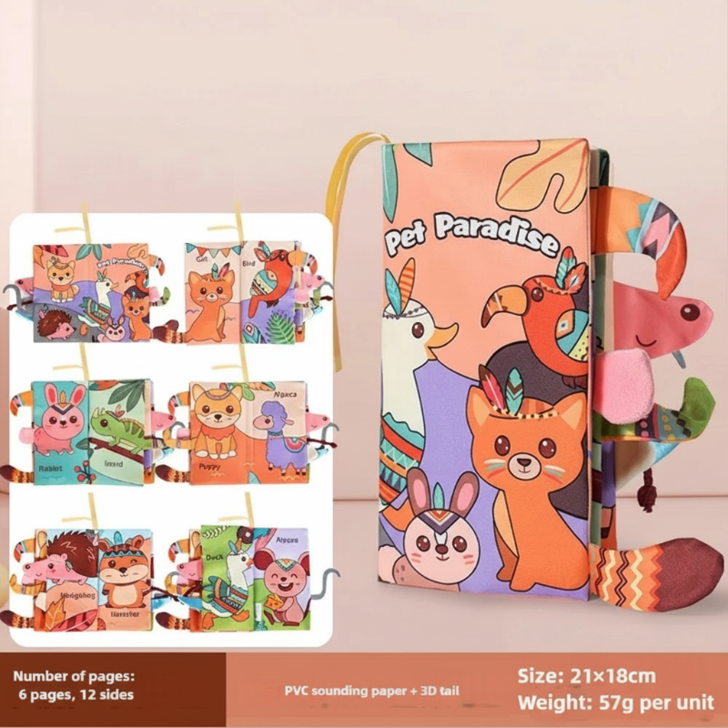 Overview of SoftTails baby fabric activity book, a soft sensory educational toy