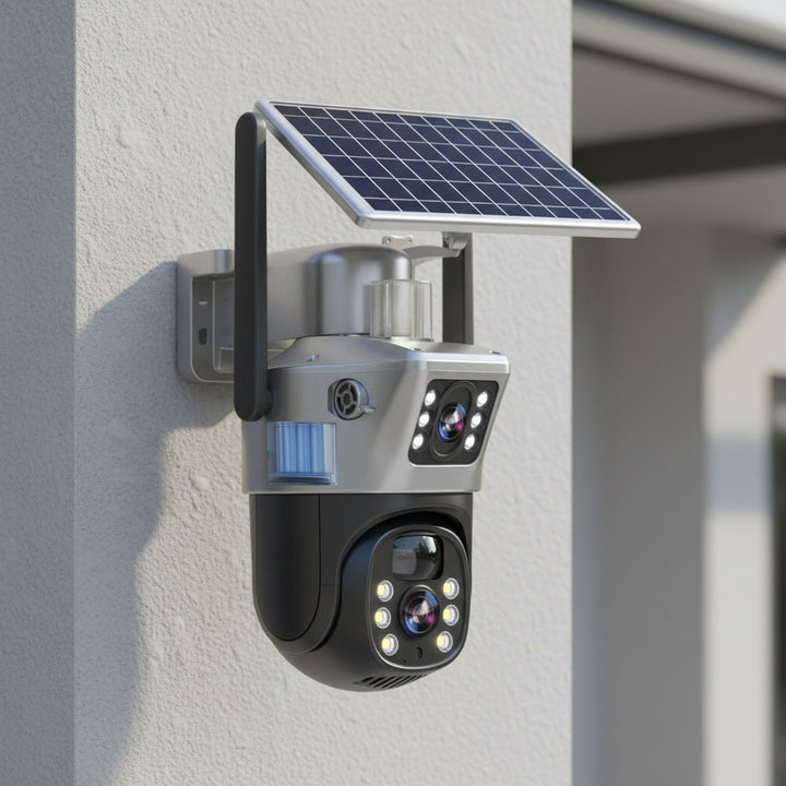 Wireless solar-powered 4K PTZ outdoor security camera, ensuring continuous 360° smart surveillance.