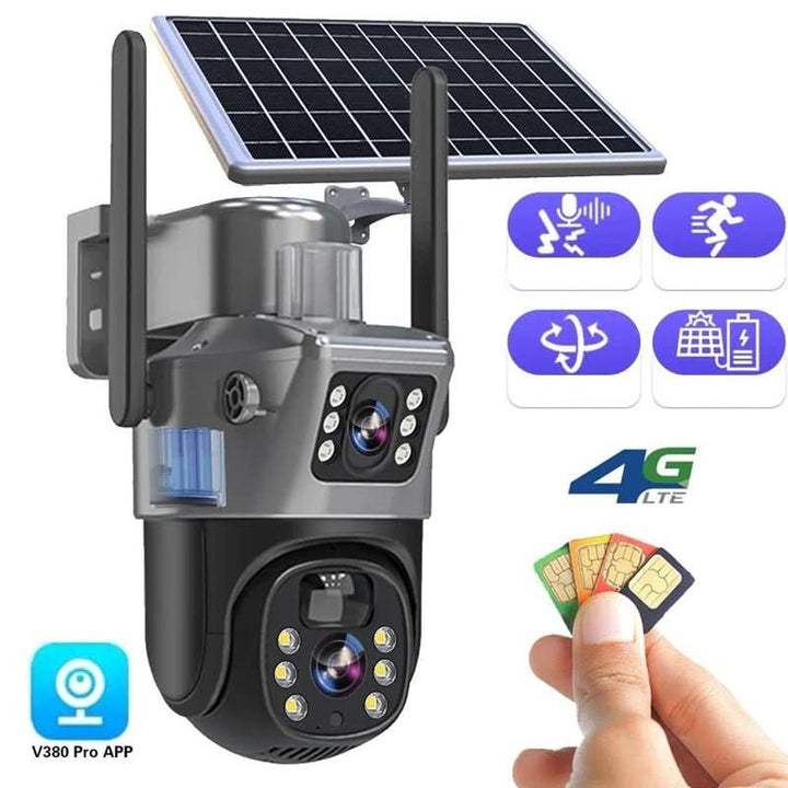 360° view 4K PTZ security camera with night vision & solar power for comprehensive outdoor monitoring.