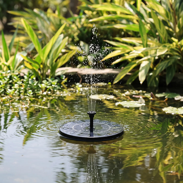 Solar powered floating water fountain for bird baths & ponds, eco-friendly garden decor & outdoor living.