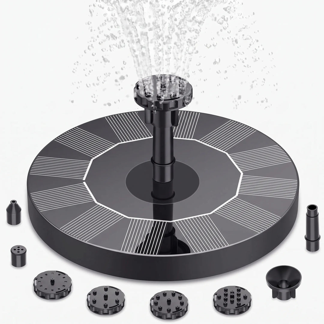 Floating solar fountain pump for bird baths, no wiring needed, perfect pond decor & backyard accent.